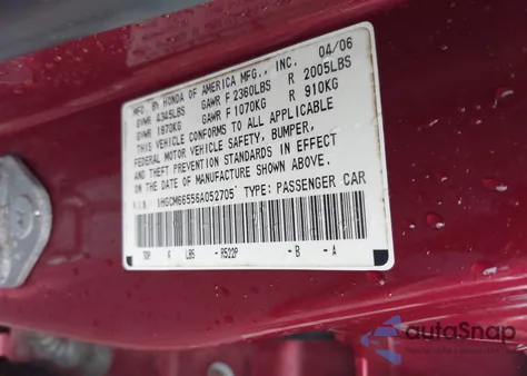 2006 Honda Accord 3.0 Ex z USA, uszkodzony, nr VIN 1HGCM66556A052705